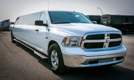 image of 16 passenger Dodge Ram stretched limousine exterior front passenger side