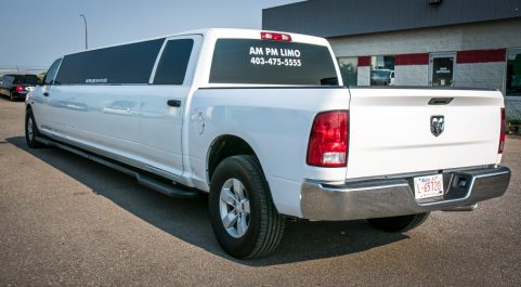 image of 16 passenger Dodge Ram stretched limousine interior view from front bench seat