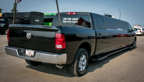 image of 16 passenger Dodge Ram stretched limousine exterior front passenger side