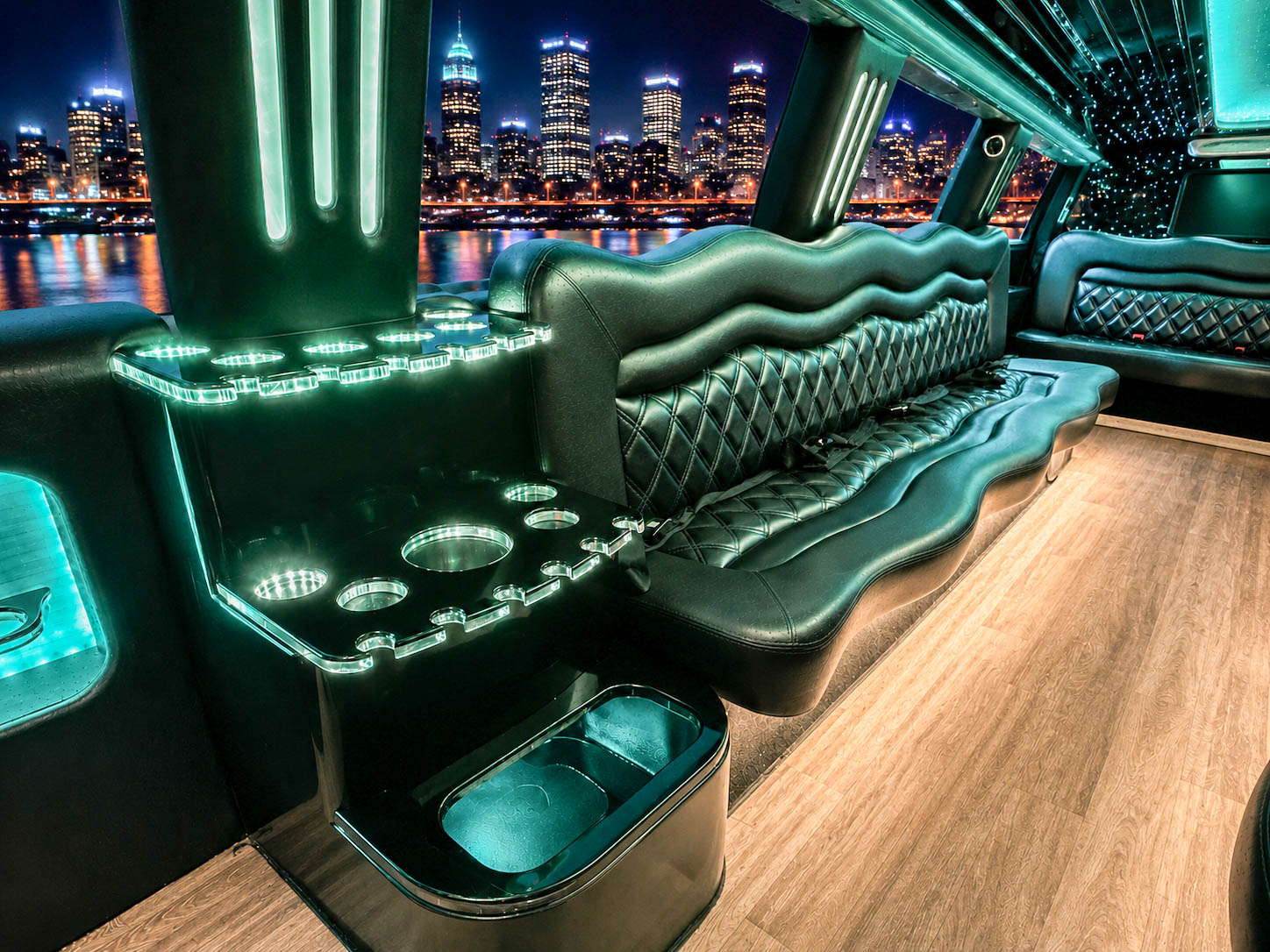 image of 16 passenger white Dodge Ram stretched limousine
