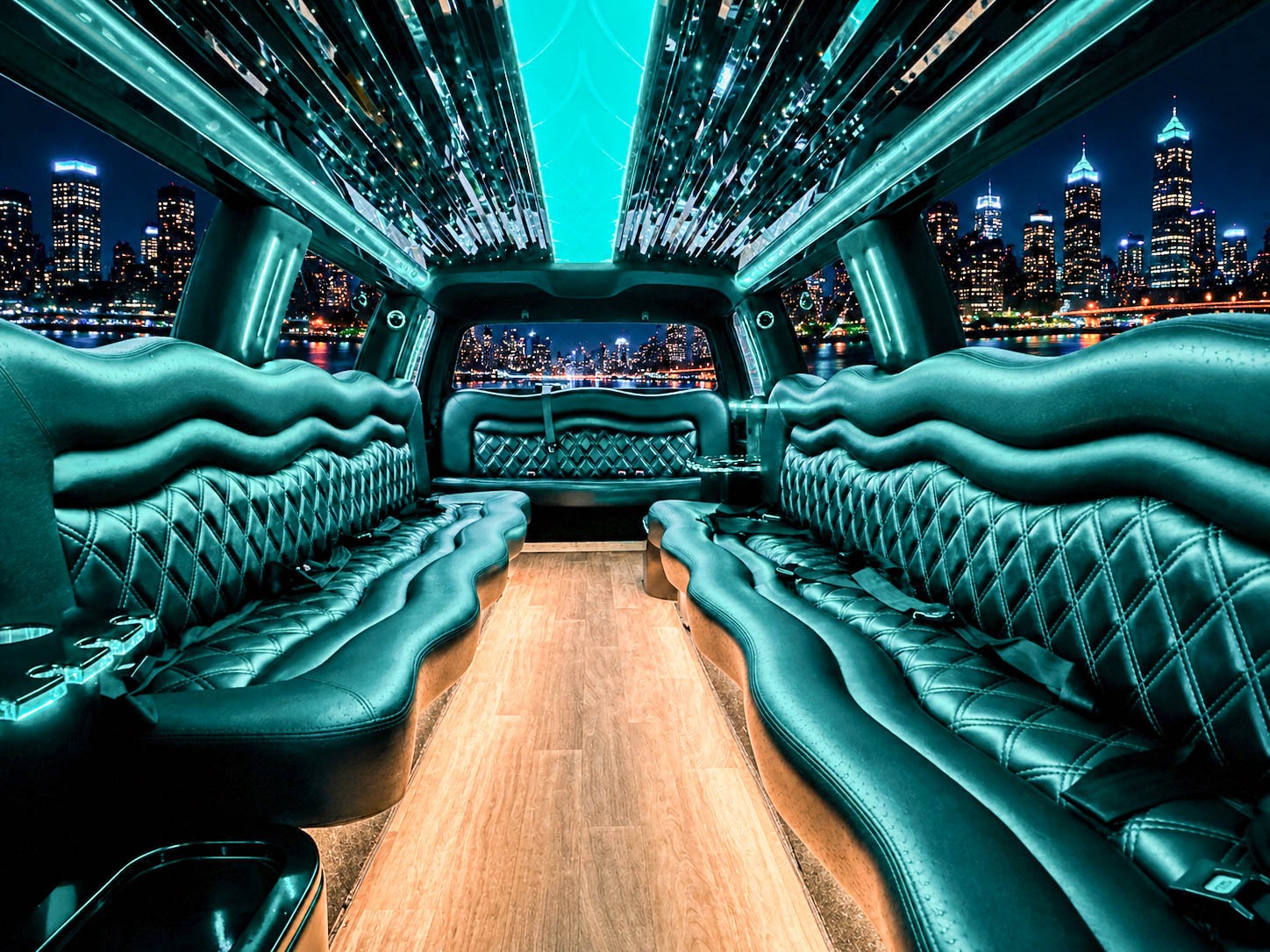 image of 16 passenger white Dodge Ram stretched limousine
