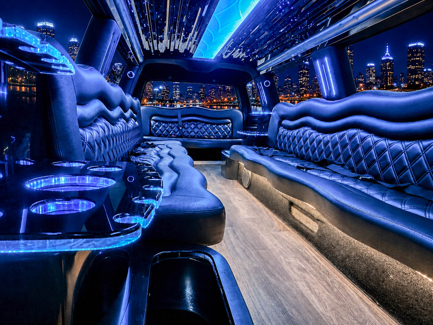 image of 16 passenger white Dodge Ram stretched limousine