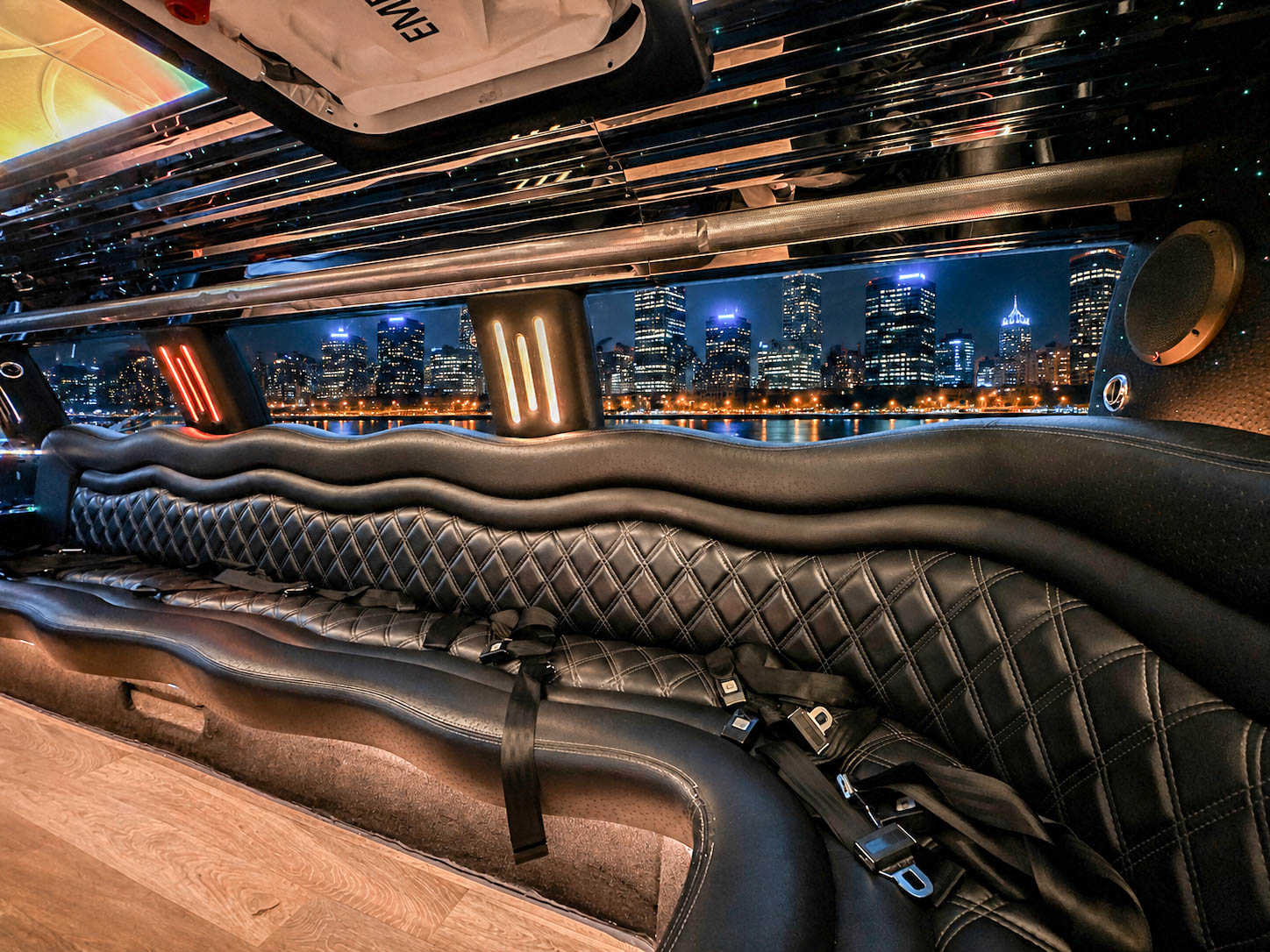 image of 16 passenger white Dodge Ram stretched limousine