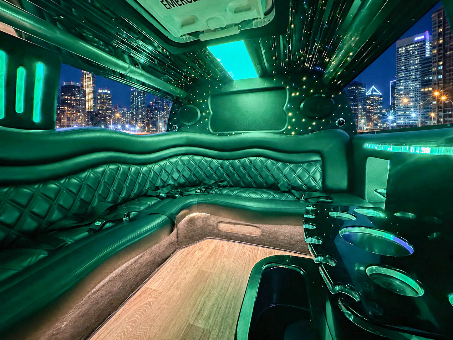 image of 16 passenger white Dodge Ram stretched limousine
