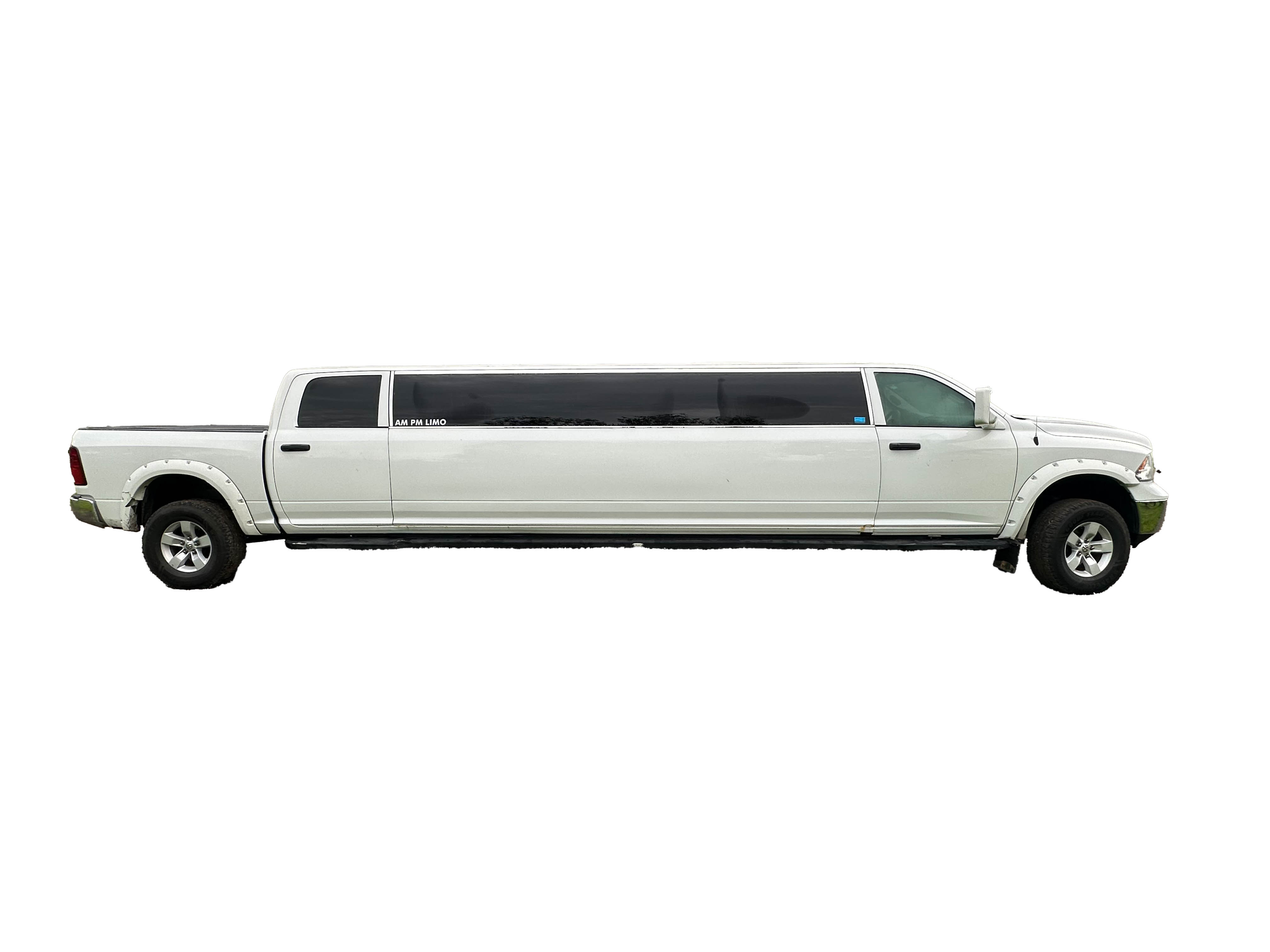 image of 16 passenger white Dodge Ram stretched limousine