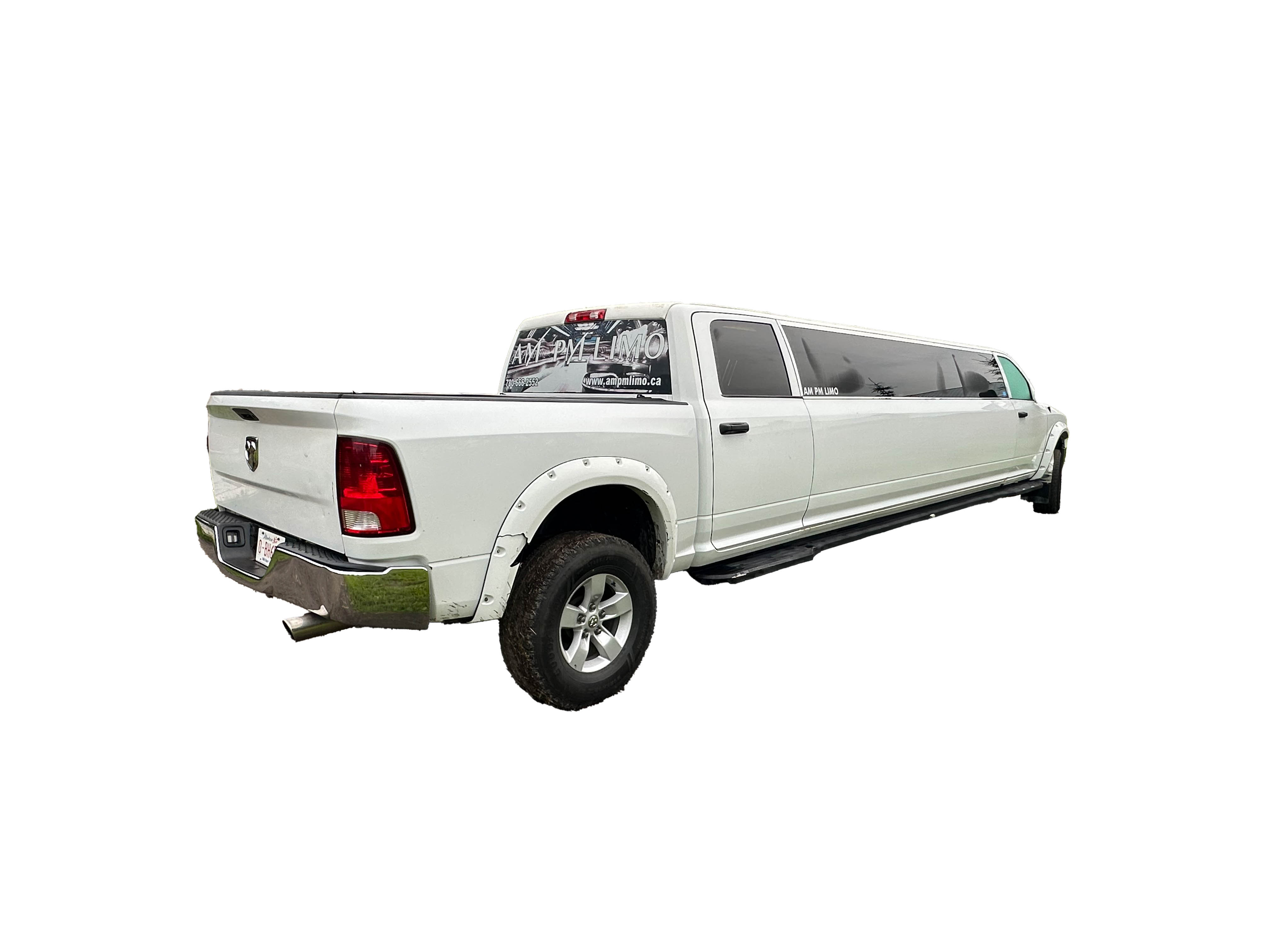 image of 16 passenger white Dodge Ram stretched limousine