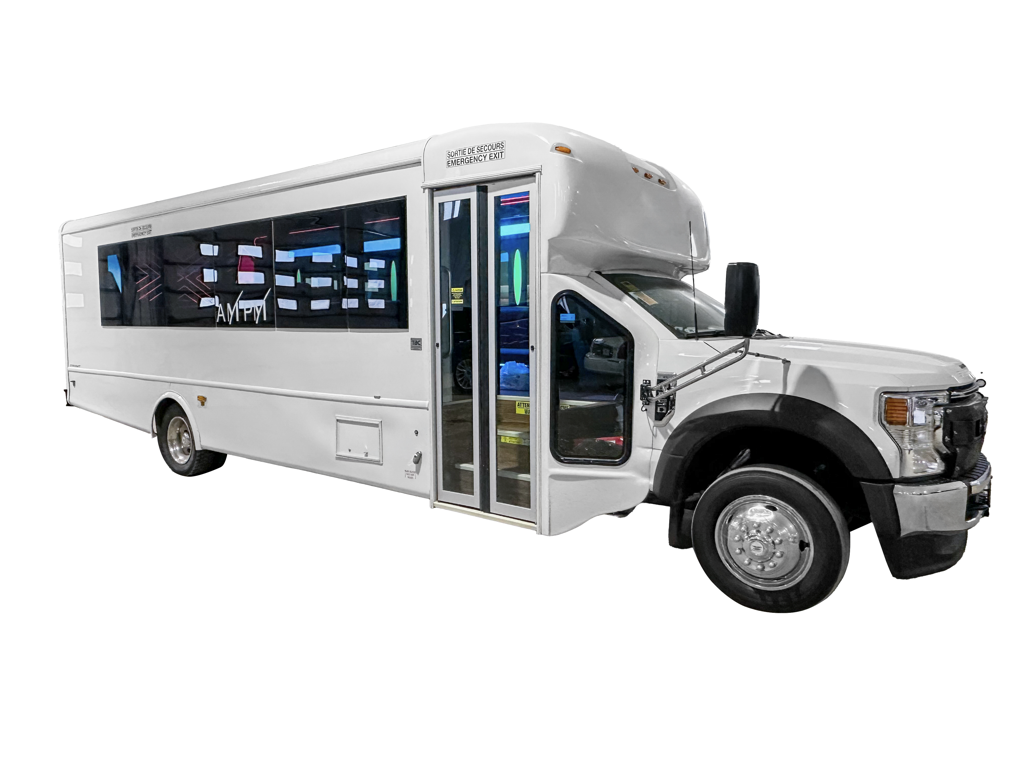 image of 28 passenger Party Bus exterior angle shot from driver side