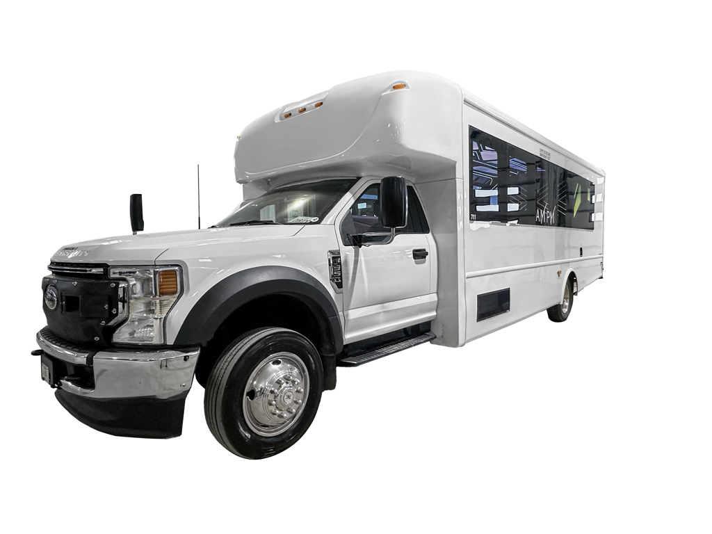 image of 28 passenger Party Bus exterior angle shot of passenger side