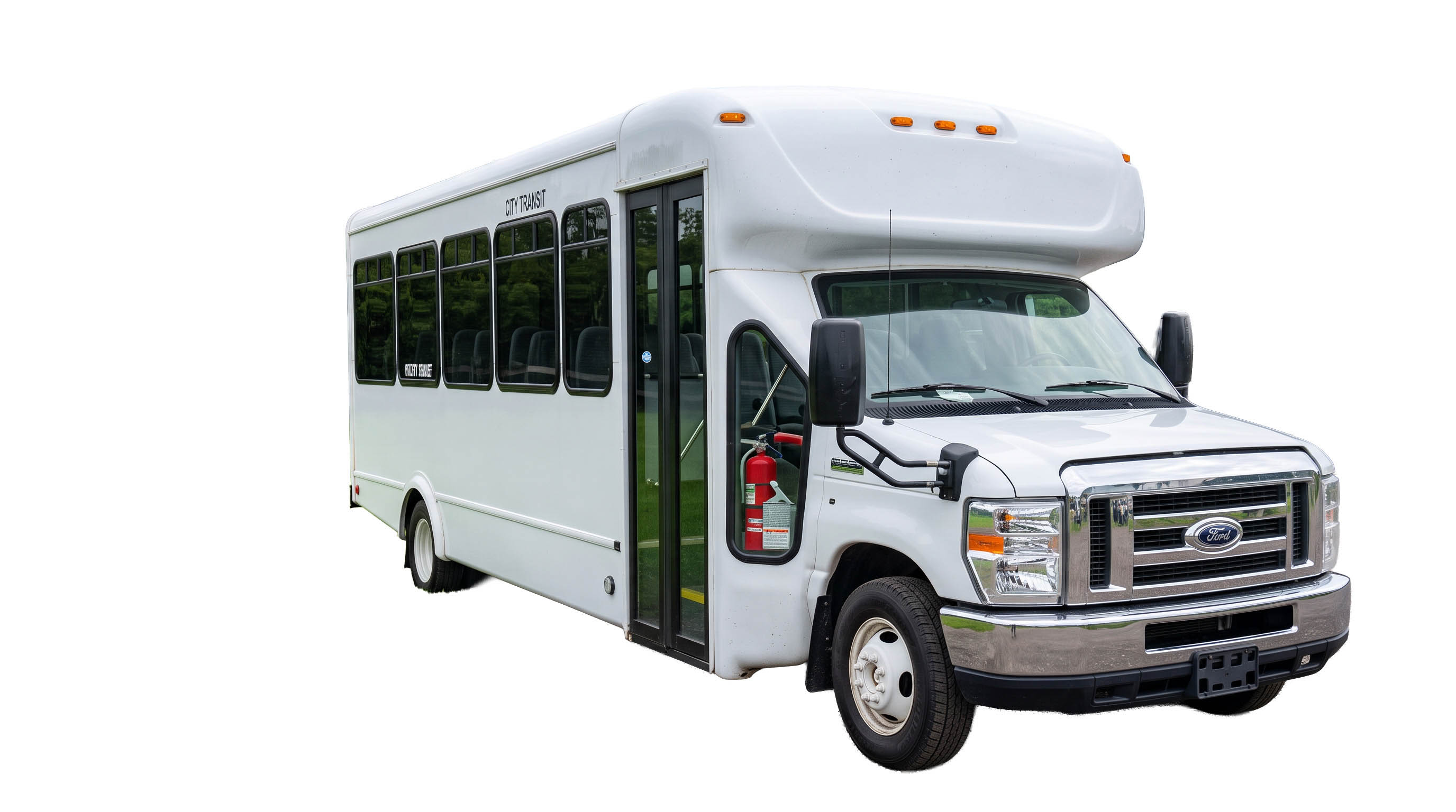 image of 28 passenger white Party Bus exterior front driver side